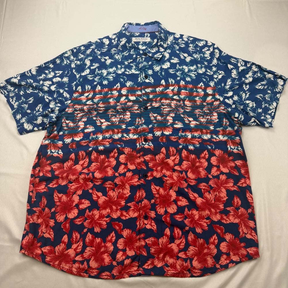 Tommy‎ Bahama Button Down Shirt Mens XL Blue Red Floral Veracruz Cay ST326313